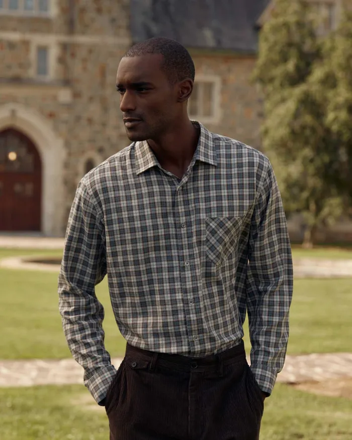 Men Shirting Billy Reid Herringbone Plaid John T Shirt Greytan