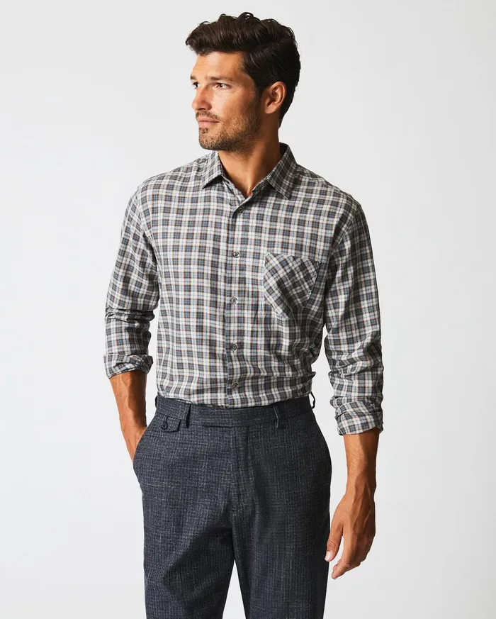 Men Shirting Billy Reid Herringbone Plaid John T Shirt Greytan