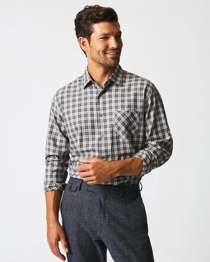 Men Shirting Billy Reid Herringbone Plaid John T Shirt Greytan