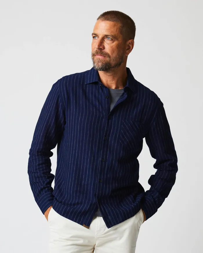 Men Shirting Billy Reid John T Shirt Indigowhite