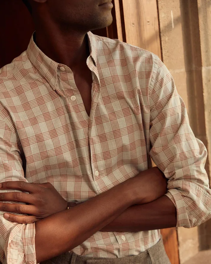Men Shirting Billy Reid Melange Grid Plaid Tuscumbia Shirt Hidden Bd Greyginger