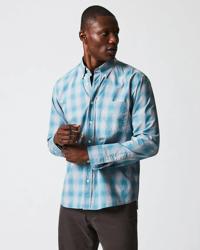 Men Shirting Billy Reid Melange Shadow Plaid Tuscumbia Shirt Greysmoke Blue