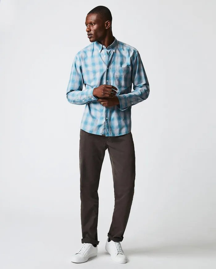 Men Shirting Billy Reid Melange Shadow Plaid Tuscumbia Shirt Greysmoke Blue