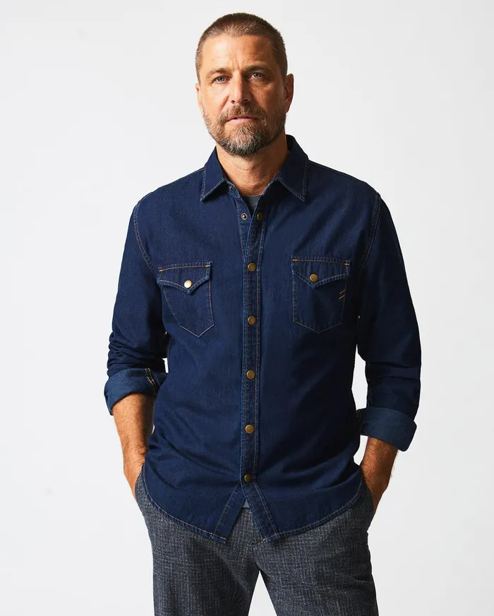 Men Shirting Billy Reid Shoals Denim Shirt Double Dye