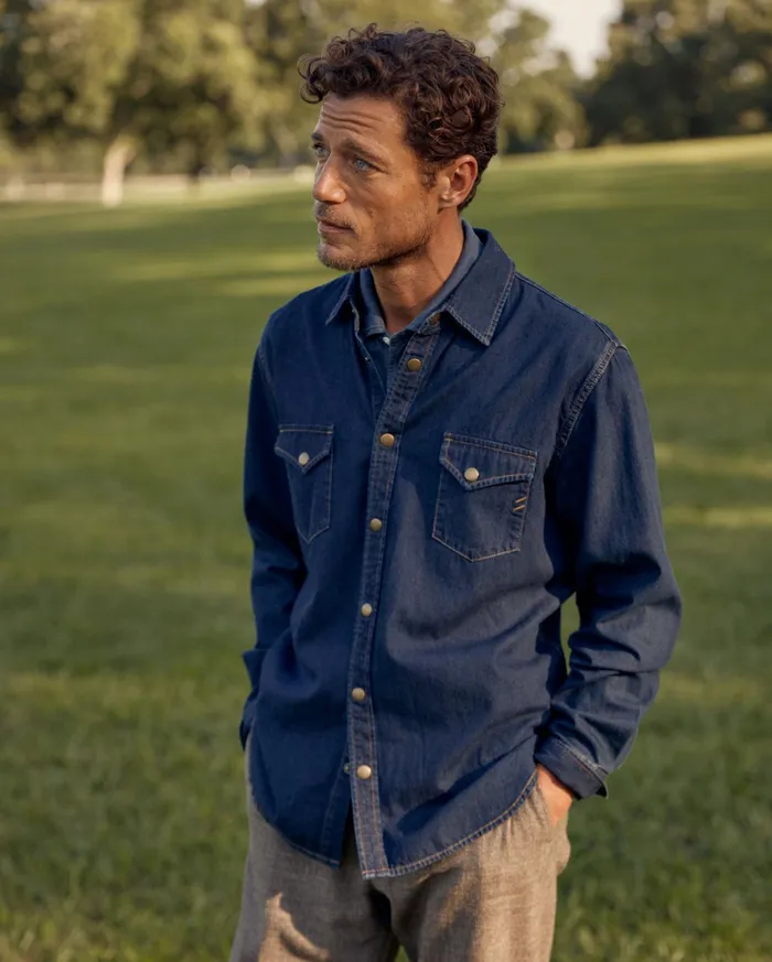 Men Shirting Billy Reid Shoals Denim Shirt Double Dye