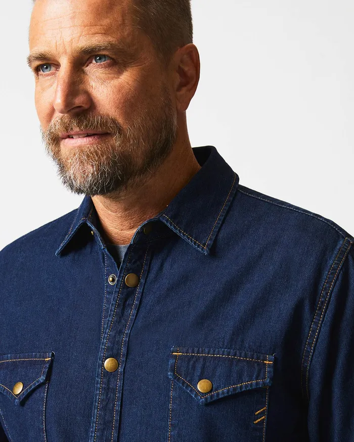 Men Shirting Billy Reid Shoals Denim Shirt Double Dye