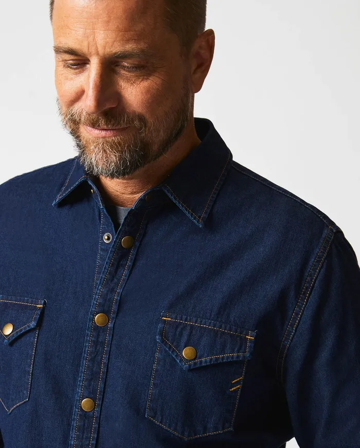 Men Shirting Billy Reid Shoals Denim Shirt Double Dye
