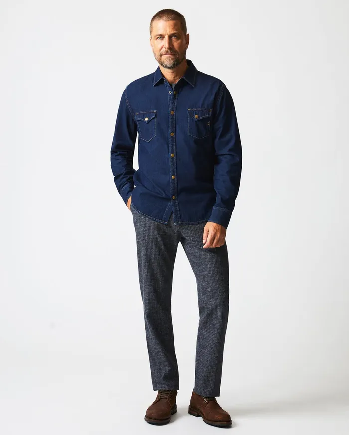 Men Shirting Billy Reid Shoals Denim Shirt Double Dye