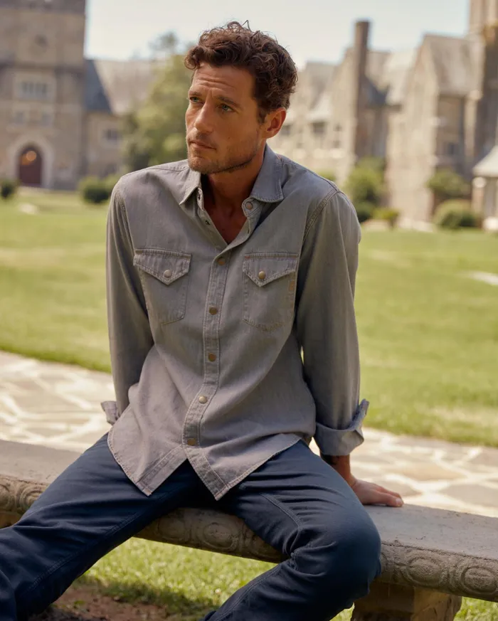 Men Shirting Billy Reid Shoals Denim Shirt Grey Wash