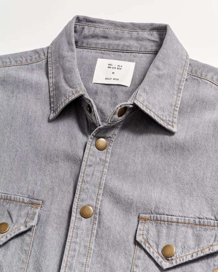 Men Shirting Billy Reid Shoals Denim Shirt Grey Wash