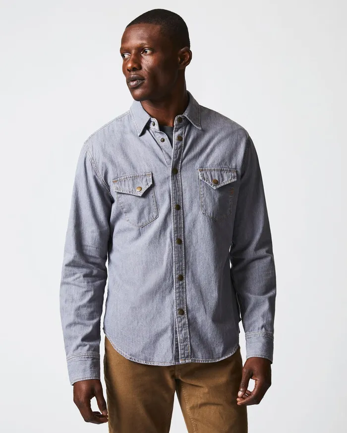Men Shirting Billy Reid Shoals Denim Shirt Grey Wash