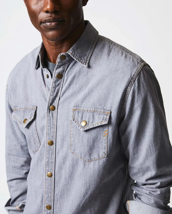 Men Shirting Billy Reid Shoals Denim Shirt Grey Wash