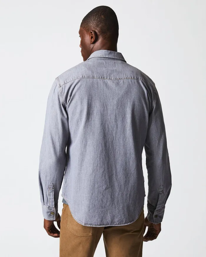 Men Shirting Billy Reid Shoals Denim Shirt Grey Wash