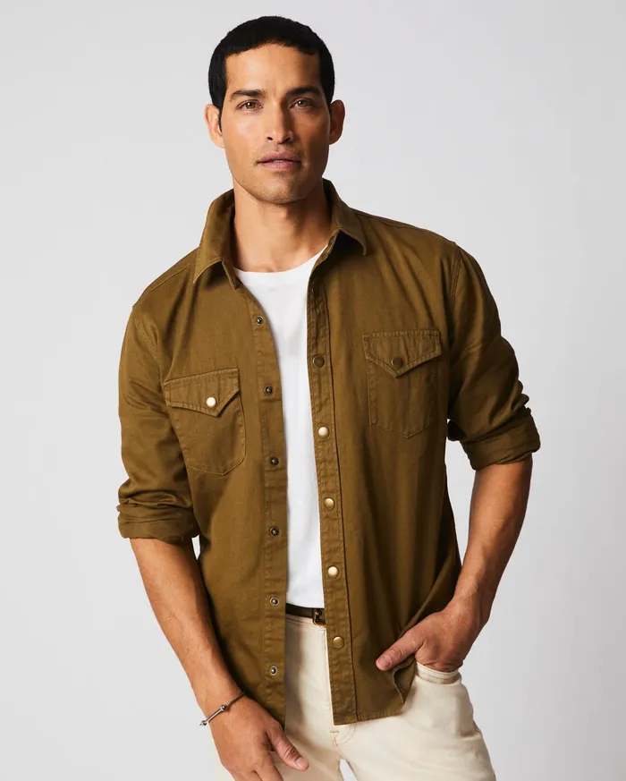 Men Shirting Billy Reid Shoals Twill Shirt Slate Green