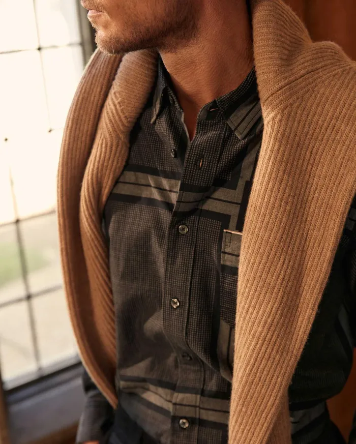 Men Shirting Billy Reid Textured Plaid Msl 1Pocket Shirt Blackdark Brown