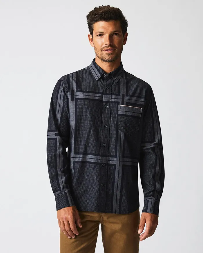 Men Shirting Billy Reid Textured Plaid Msl 1Pocket Shirt Blackdark Brown