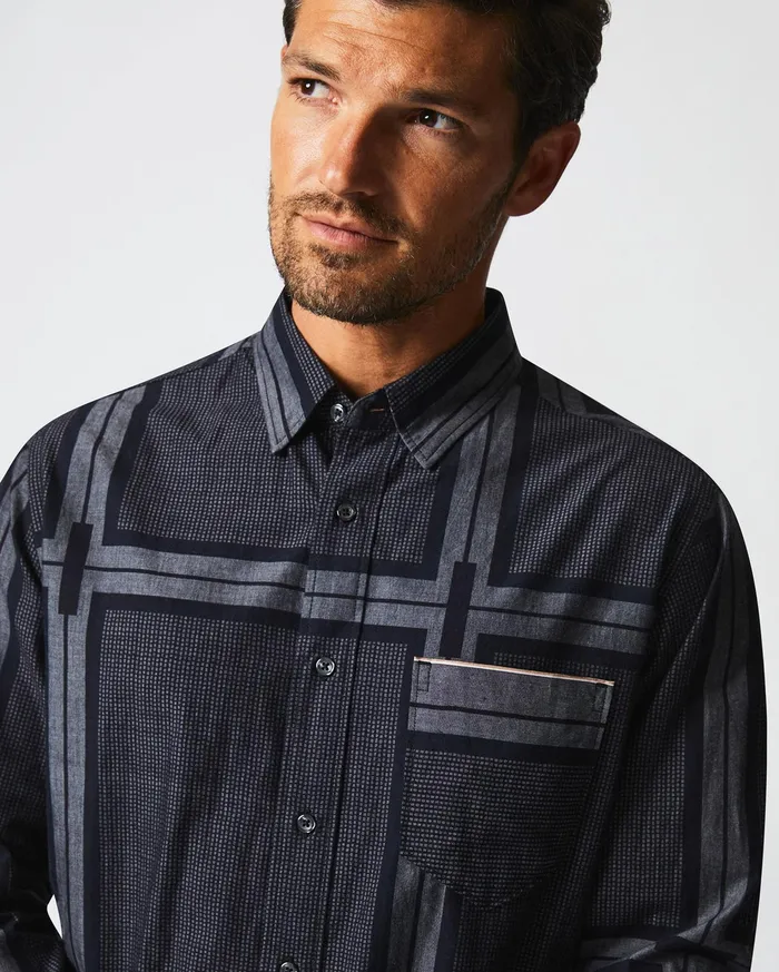 Men Shirting Billy Reid Textured Plaid Msl 1Pocket Shirt Blackdark Brown