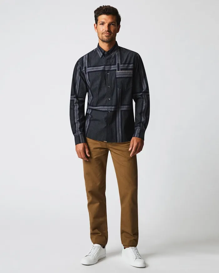 Men Shirting Billy Reid Textured Plaid Msl 1Pocket Shirt Blackdark Brown