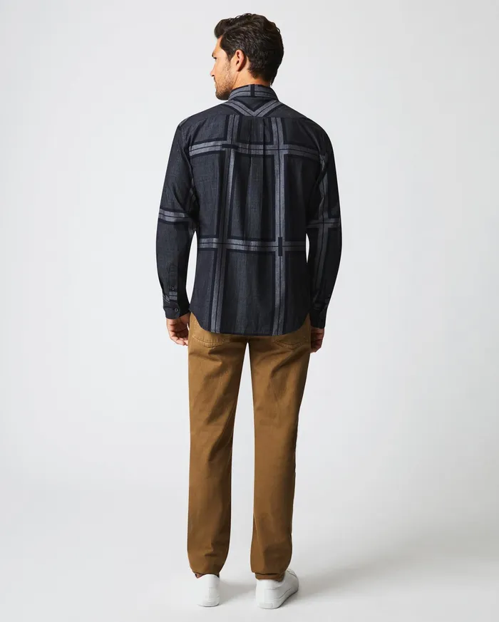 Men Shirting Billy Reid Textured Plaid Msl 1Pocket Shirt Blackdark Brown