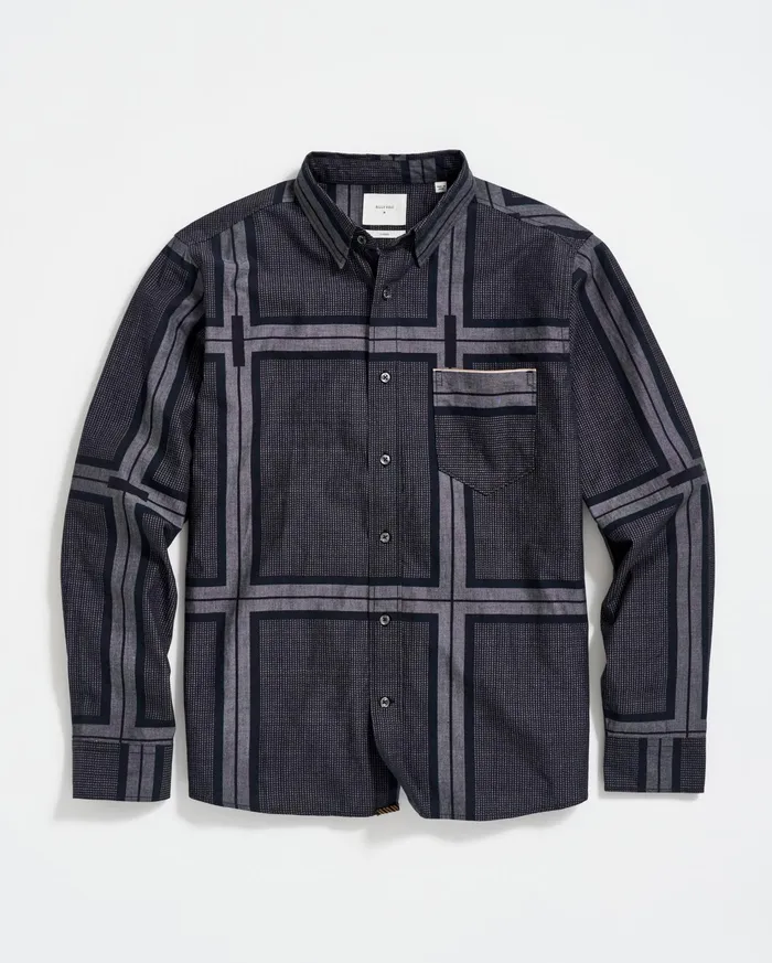 Men Shirting Billy Reid Textured Plaid Msl 1Pocket Shirt Blackdark Brown