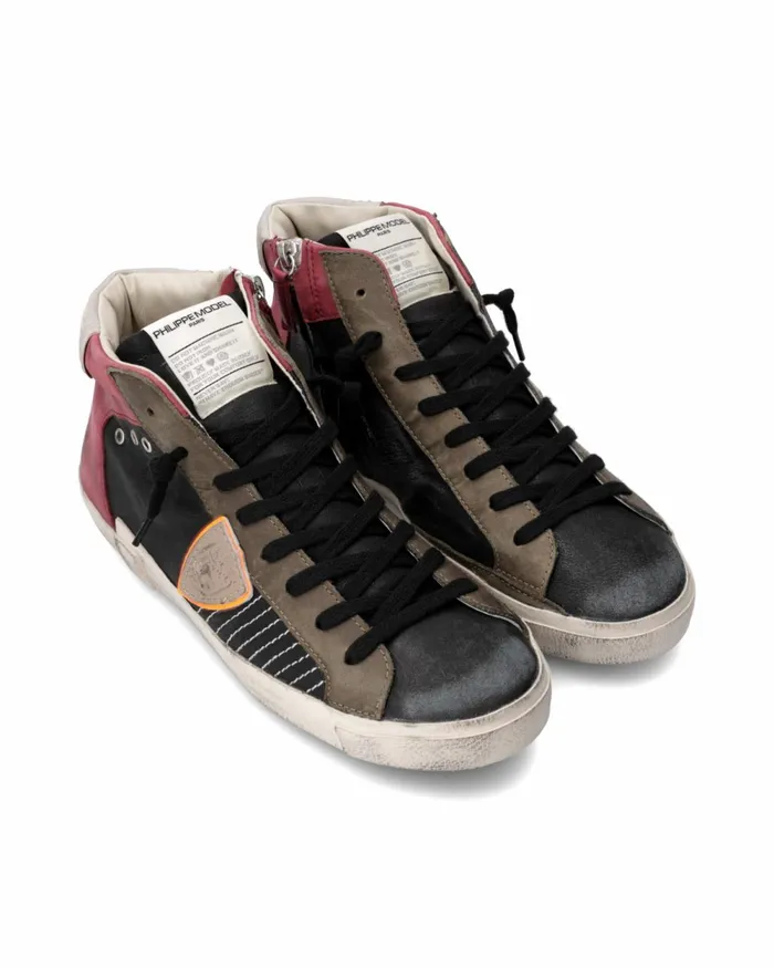 Men Sneakers Prsx Tennis Black Burgundy Philippe Model Paris Casual