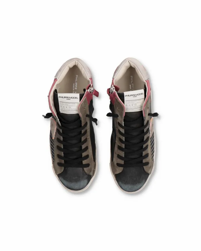 Men Sneakers Prsx Tennis Black Burgundy Philippe Model Paris Casual