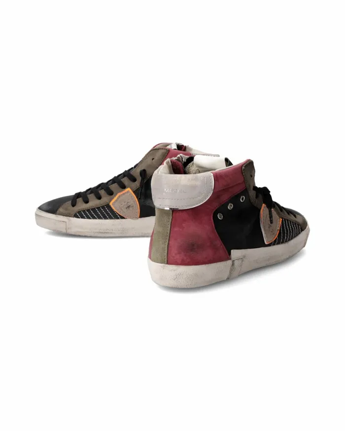 Men Sneakers Prsx Tennis Black Burgundy Philippe Model Paris Casual