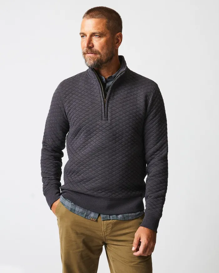 Men Sweaters and Sweatshirts Billy Reid Diamond Quilt Half Zip Black