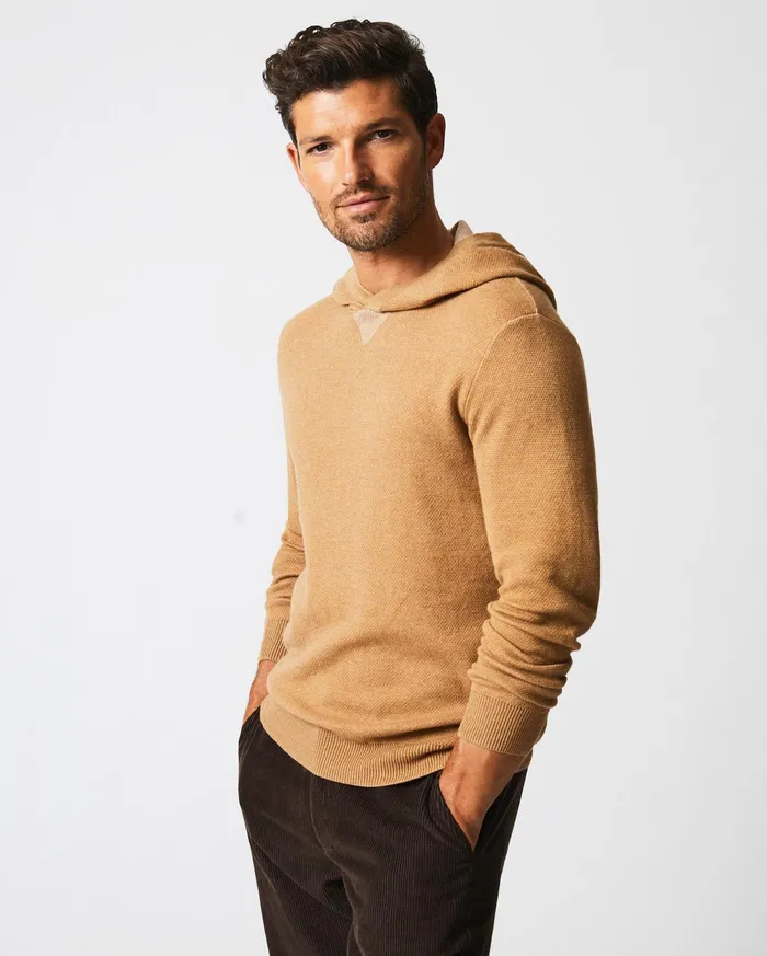 Men Sweaters and Sweatshirts Billy Reid Double Knit Hoodie Sweater Camel