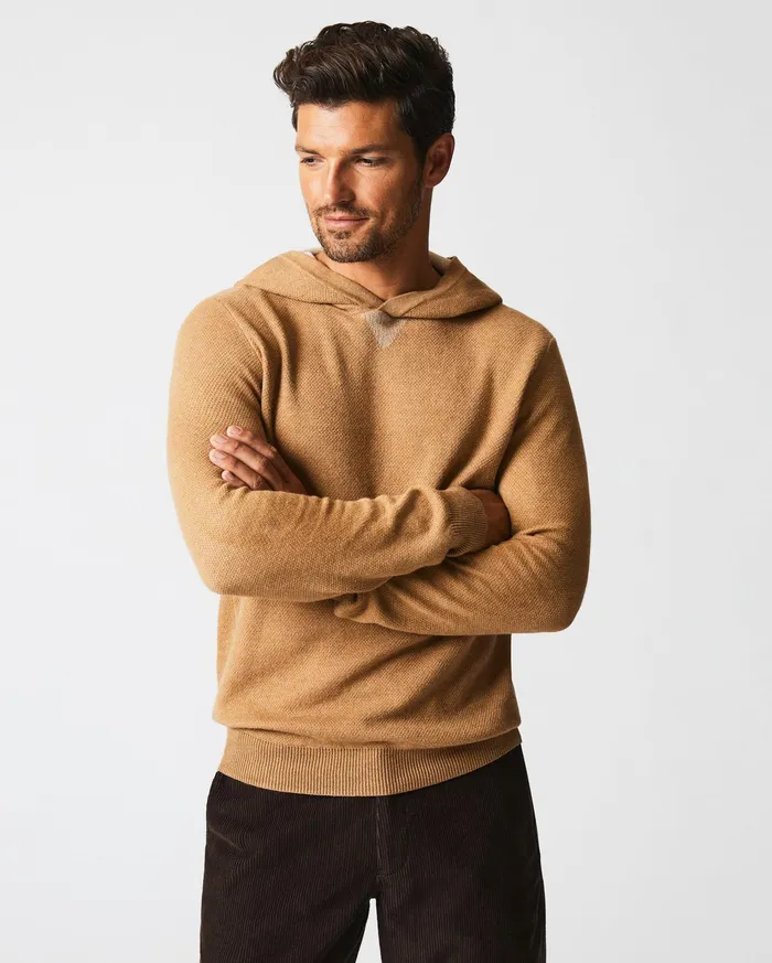 Men Sweaters and Sweatshirts Billy Reid Double Knit Hoodie Sweater Camel