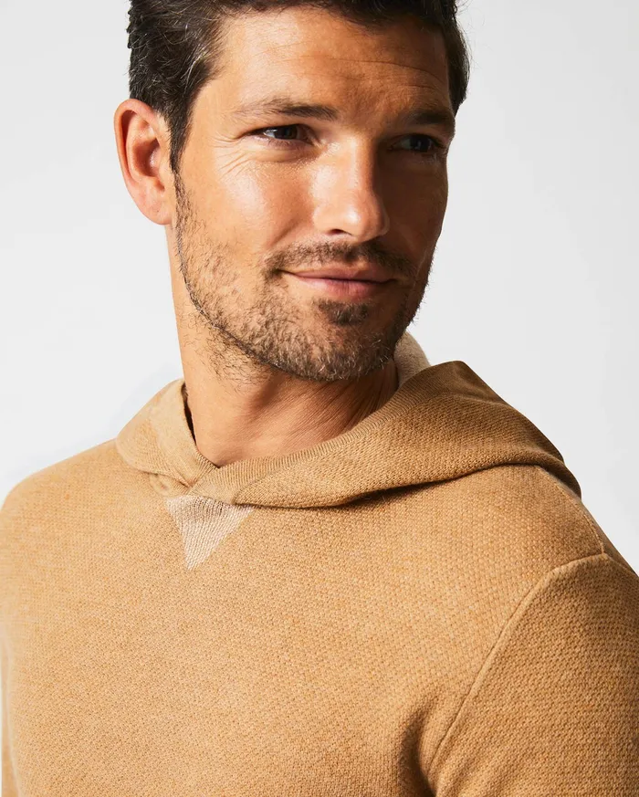 Men Sweaters and Sweatshirts Billy Reid Double Knit Hoodie Sweater Camel