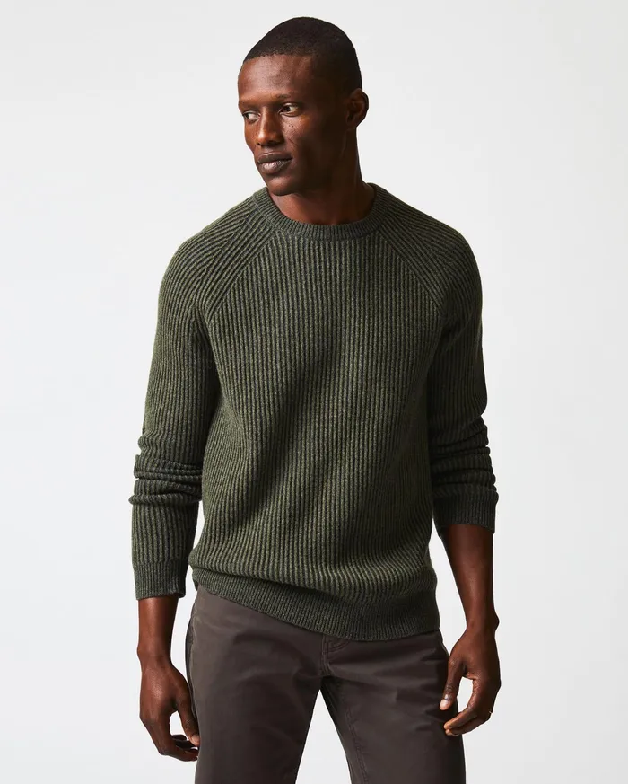 Men Sweaters and Sweatshirts Billy Reid Fisherman Rib Crew Olive
