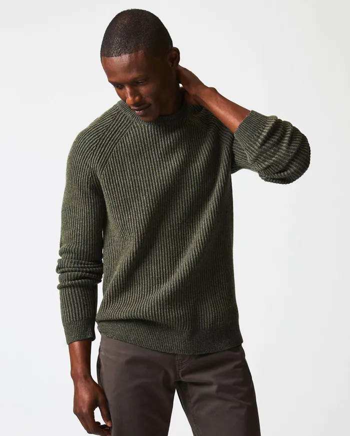 Men Sweaters and Sweatshirts Billy Reid Fisherman Rib Crew Olive