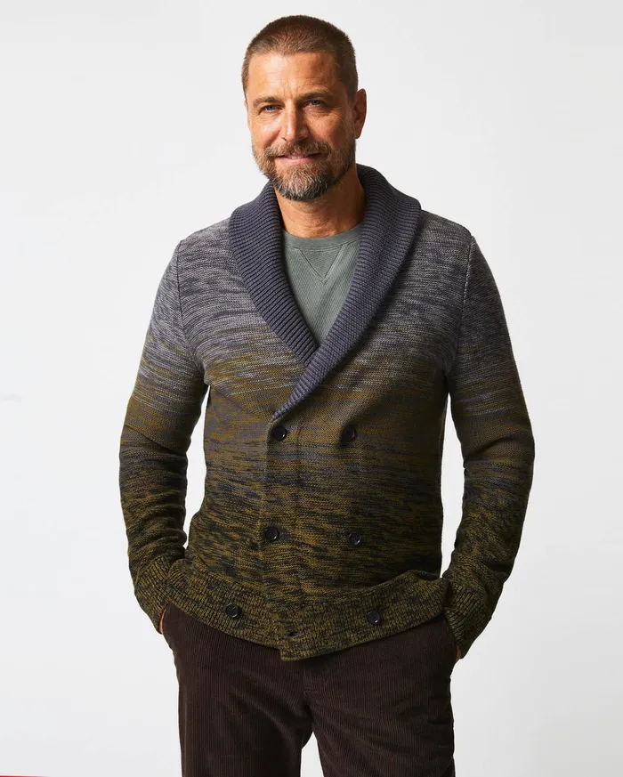 Men Sweaters and Sweatshirts Billy Reid Gradient Stripe Cardigan Olivecharcoal