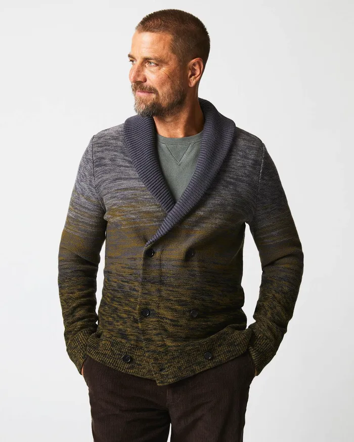 Men Sweaters and Sweatshirts Billy Reid Gradient Stripe Cardigan Olivecharcoal