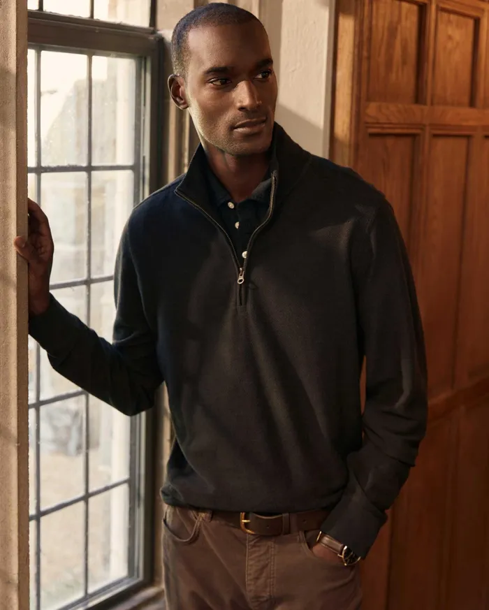 Men Sweaters and Sweatshirts Billy Reid Herringbone Half Zip Black