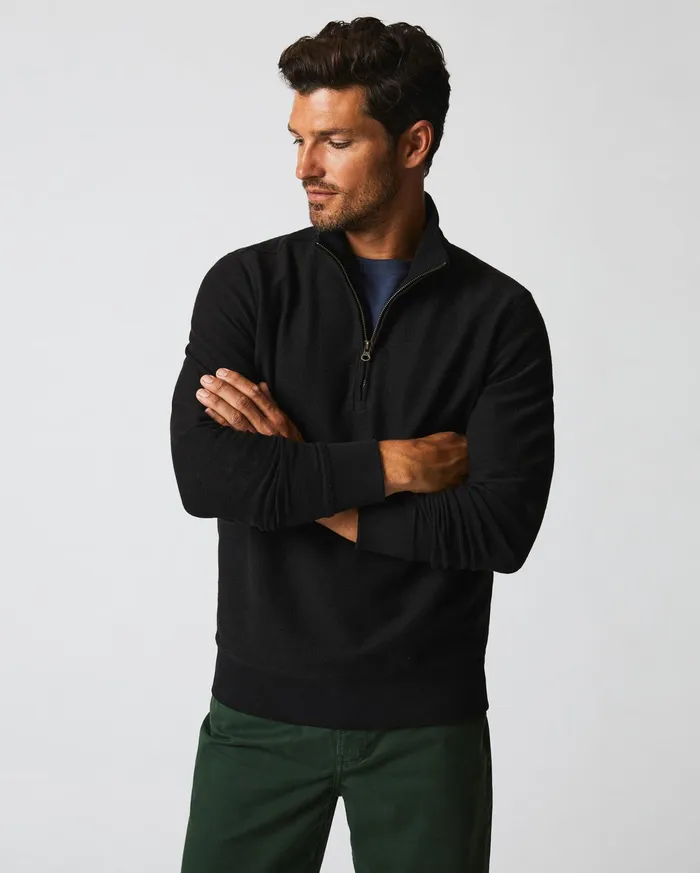 Men Sweaters and Sweatshirts Billy Reid Herringbone Half Zip Black