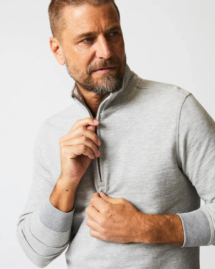 Men Sweaters and Sweatshirts Billy Reid Herringbone Half Zip Light Grey