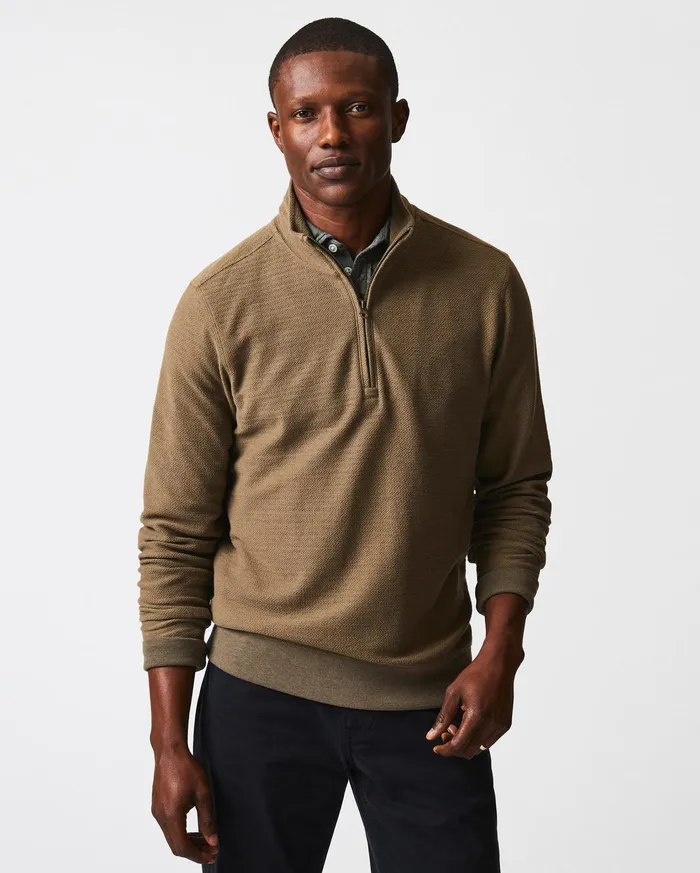 Men Sweaters and Sweatshirts Billy Reid Herringbone Half Zip Moss Green