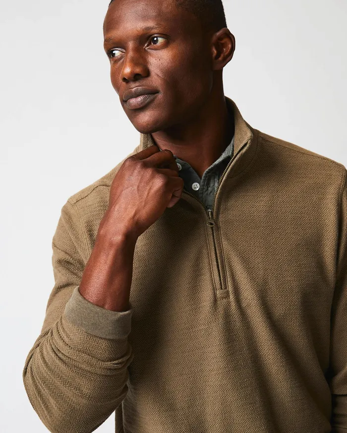 Men Sweaters and Sweatshirts Billy Reid Herringbone Half Zip Moss Green
