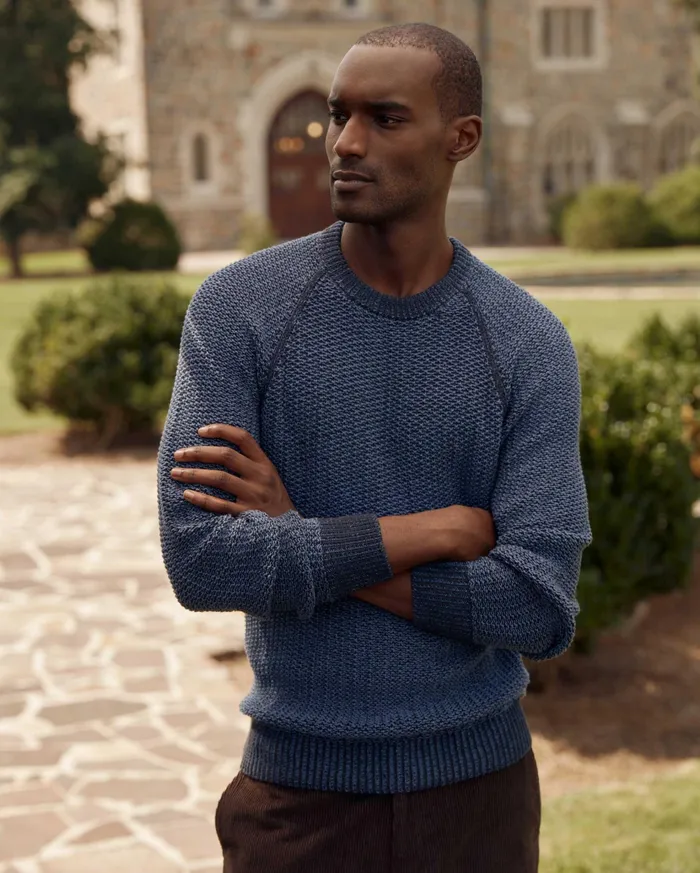 Men Sweaters and Sweatshirts Billy Reid Marled Crewneck Sweater Carbon Blue