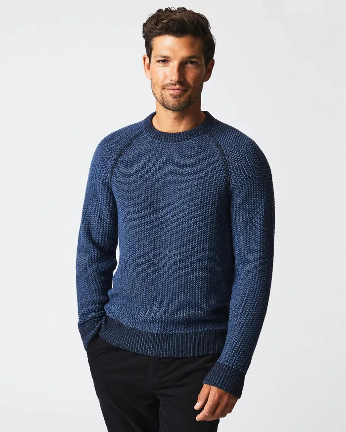 Men Sweaters and Sweatshirts Billy Reid Marled Crewneck Sweater Carbon Blue