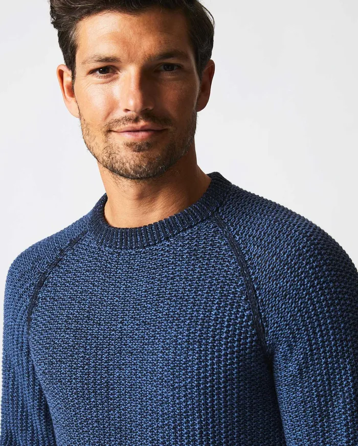 Men Sweaters and Sweatshirts Billy Reid Marled Crewneck Sweater Carbon Blue