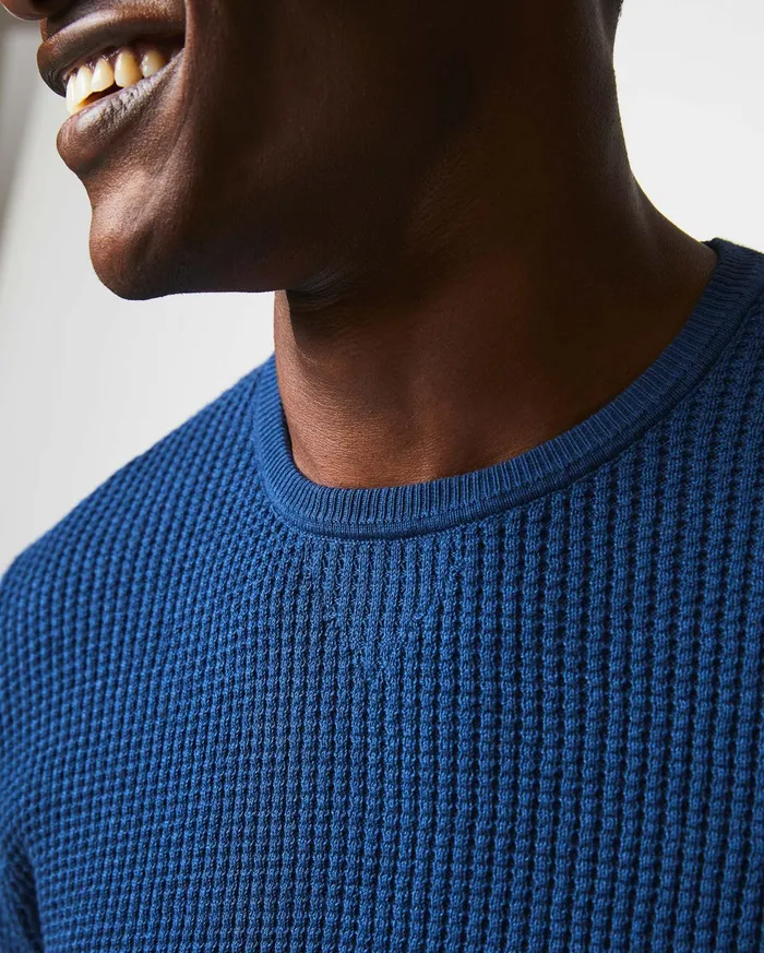 Men Sweaters and Sweatshirts Billy Reid Mini Waffle Crew Denim Blue