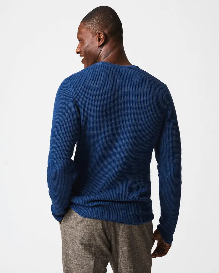 Men Sweaters and Sweatshirts Billy Reid Mini Waffle Crew Denim Blue