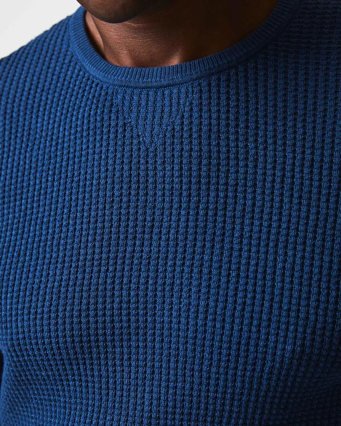 Men Sweaters and Sweatshirts Billy Reid Mini Waffle Crew Denim Blue
