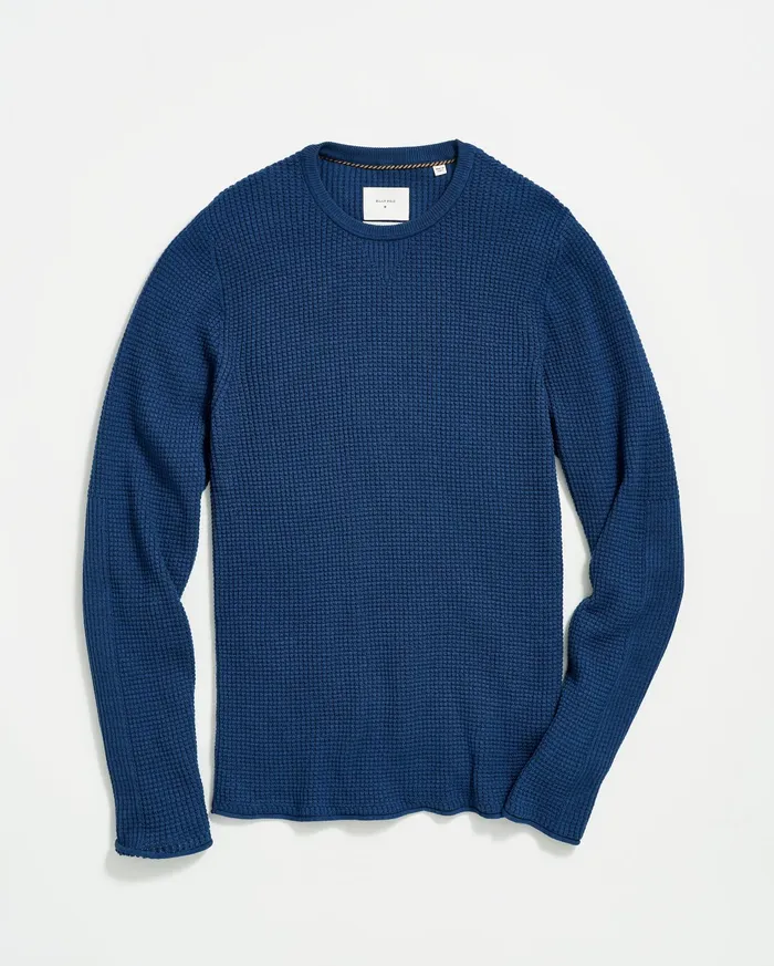 Men Sweaters and Sweatshirts Billy Reid Mini Waffle Crew Denim Blue