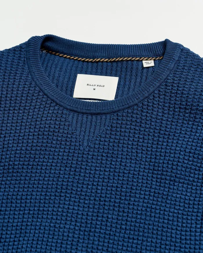 Men Sweaters and Sweatshirts Billy Reid Mini Waffle Crew Denim Blue