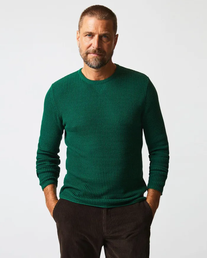 Men Sweaters and Sweatshirts Billy Reid Mini Waffle Crew Emerald