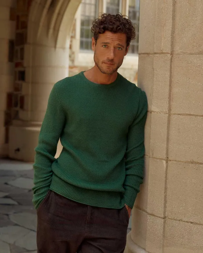 Men Sweaters and Sweatshirts Billy Reid Mini Waffle Crew Emerald